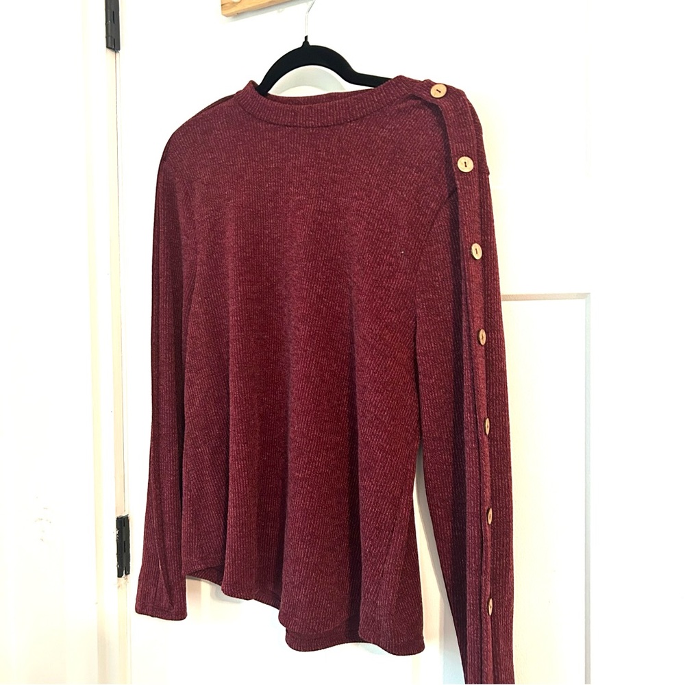 Women's Burgundy Button-Detail Top